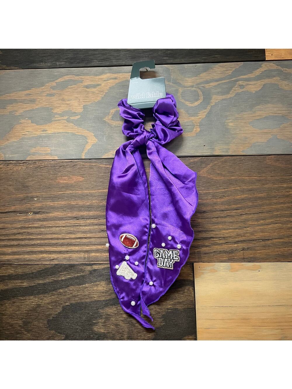 Wild Fable Game Day Satin Scarf Scrunchie Purple Pearl Hair Tie NWT
